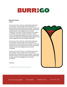 A 8.5 x 11 inch letterhead for burrigo.